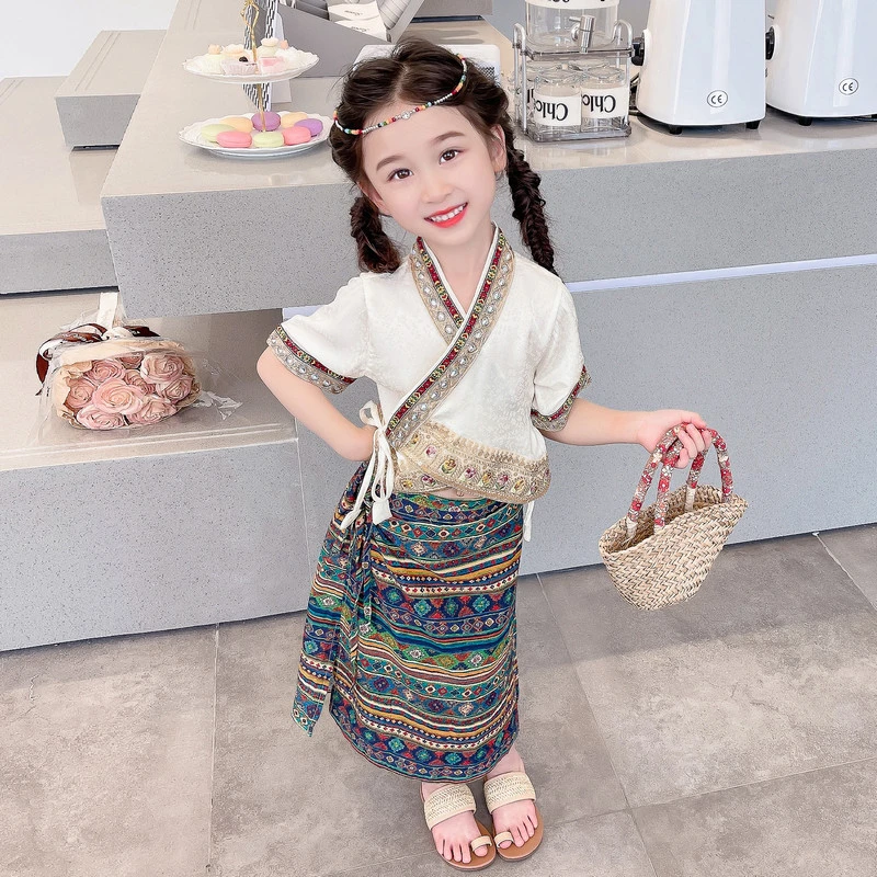 女童汉服儿童新中式套装女宝宝中国风傣族演出服夏款民族风表演服