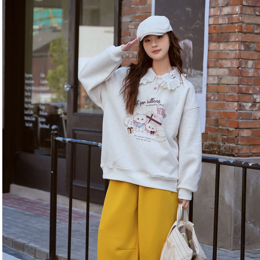 【一体绒】新款加绒加厚青少年女大童洋气时尚休闲宽松卫衣13103