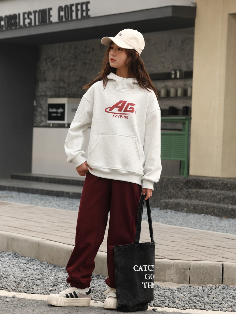 【剑桥女孩】冬季新款一体绒奥利绒连帽潮酷卫衣中大童女童卫衣059