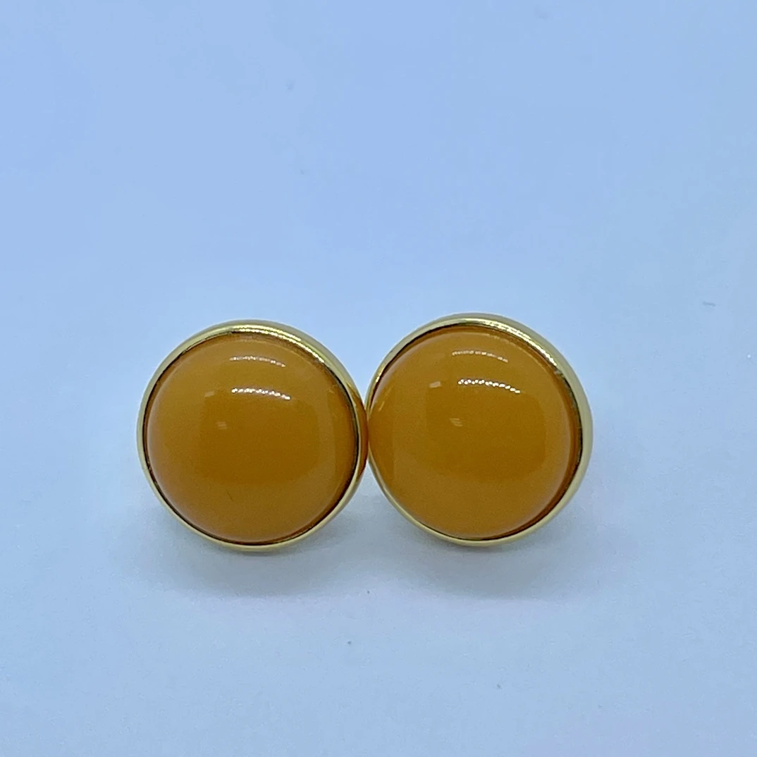 【宝宜臻品】银镶天然蜜蜡耳钉圆蛋面时尚13mm+