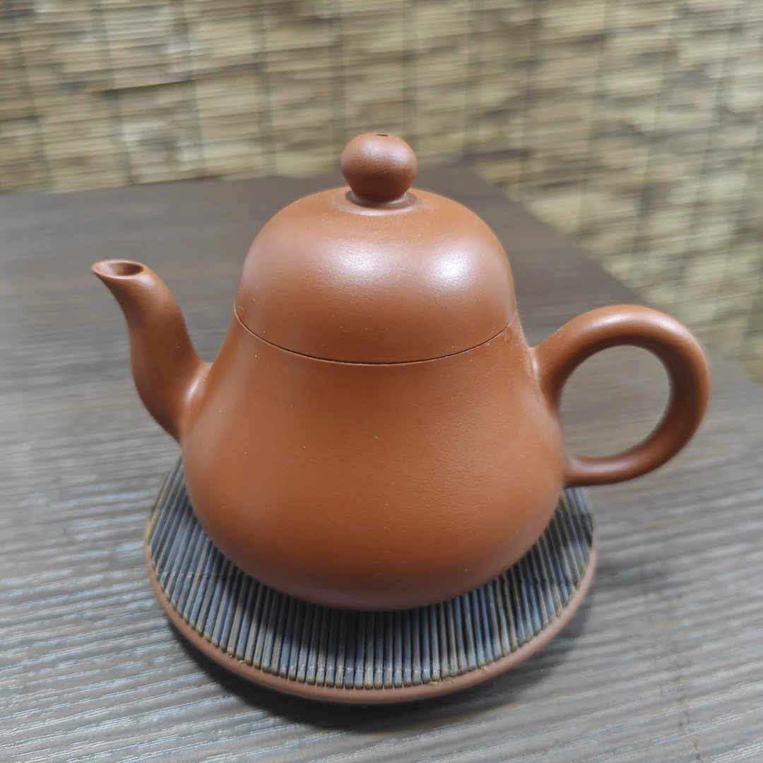 潮州手拉壶朱泥三弯梨壶  120毫升  纯手工泥壶