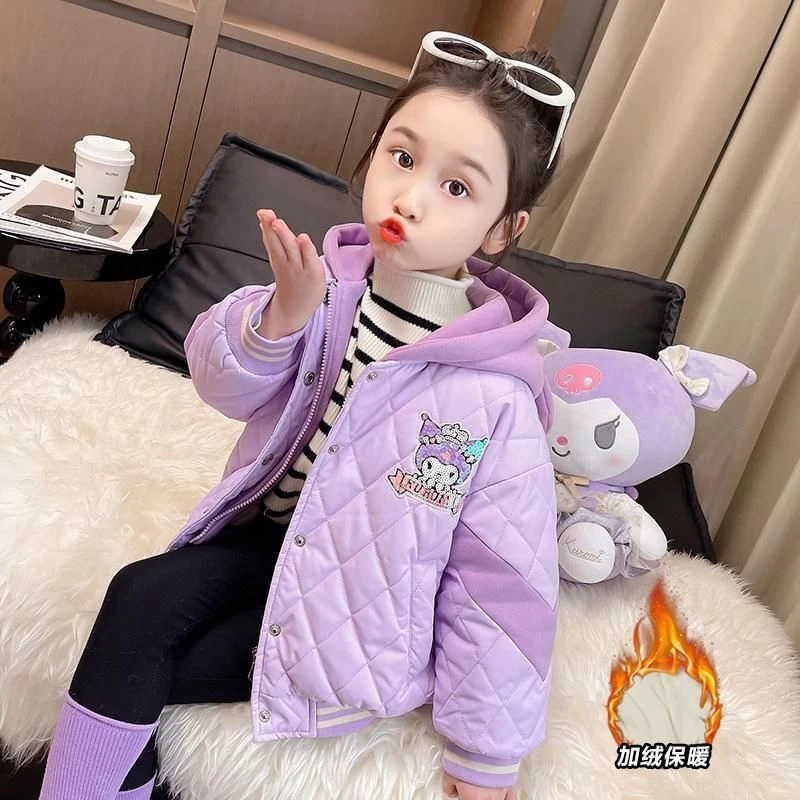 芭啦啦女童2023新款秋冬季夹棉加绒连帽外套女童女宝宝保暖上装EJ