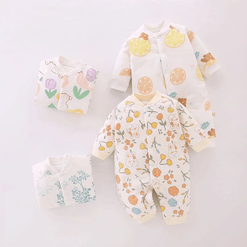 宝宝连体衣秋冬保暖纯棉新生儿40g薄棉打底内衣婴儿衣服夹棉秋装