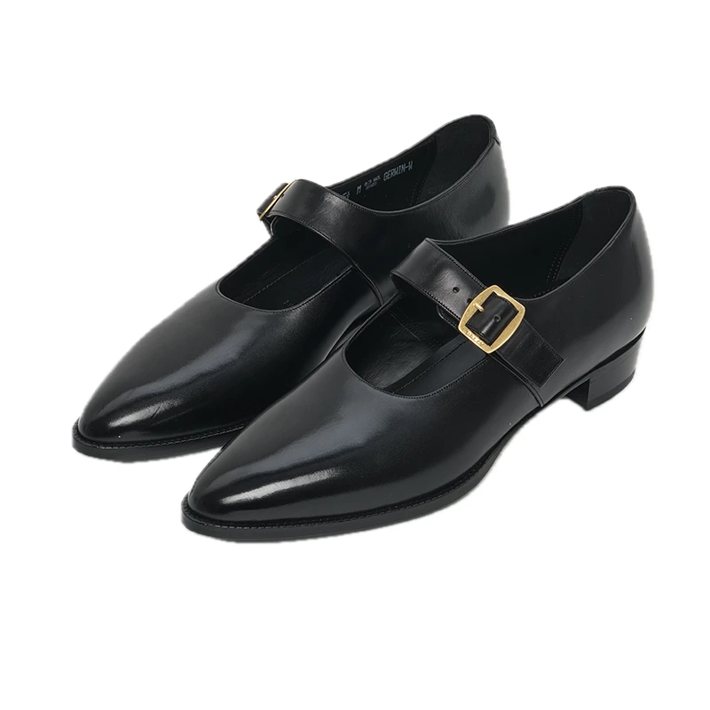 BALLY/巴利女士休闲黑色小牛皮尖鞋尖带绑带低跟皮鞋6308091-PHD