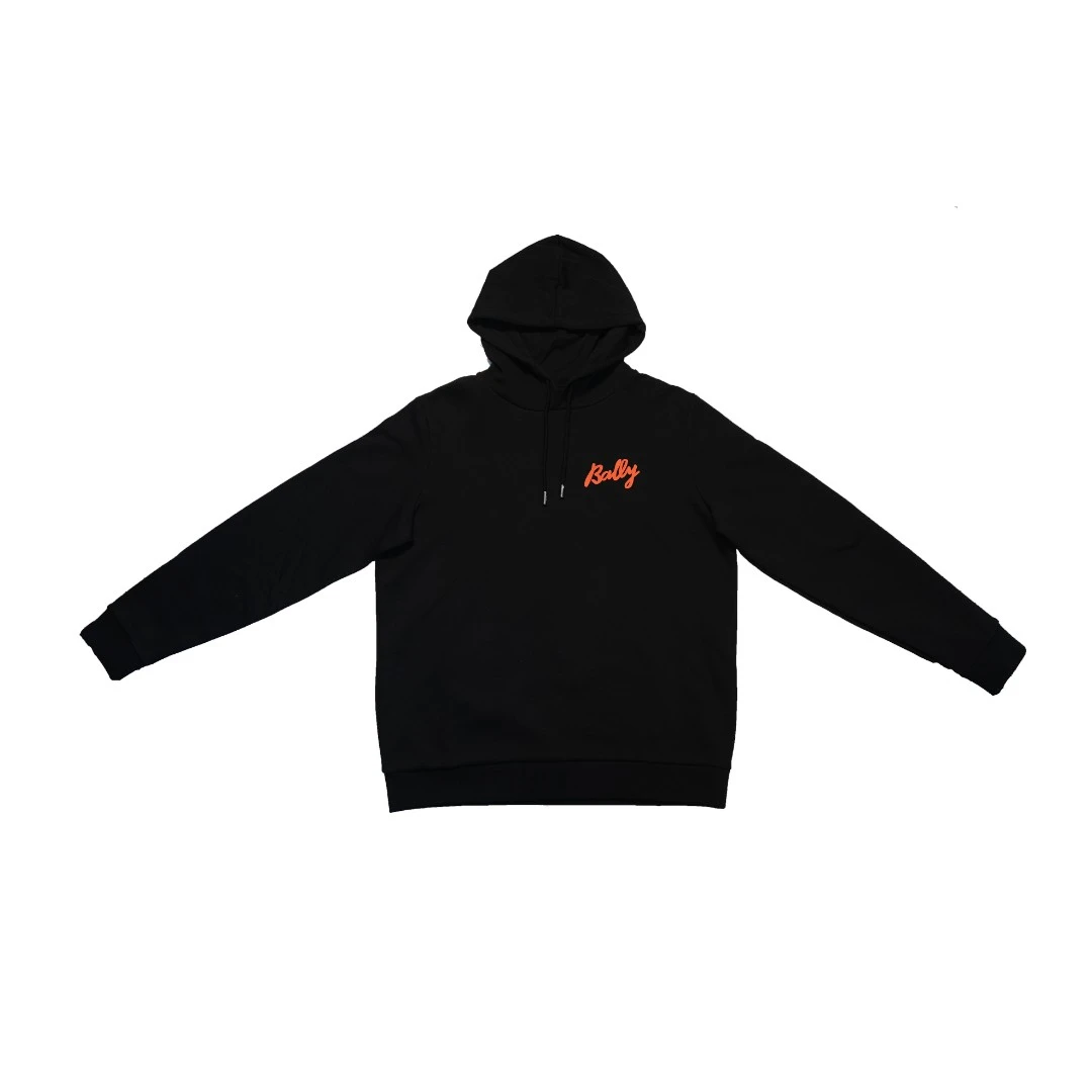 BALLY/巴利男土黑色连帽字母印花卫衣宽松运动衫6303078-HZO