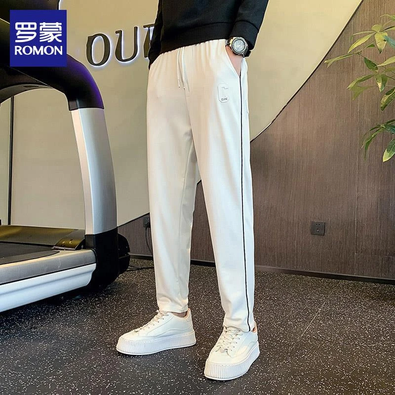 罗蒙白色休闲裤男士卫裤韩版春秋新款潮流百搭宽松小脚运动长裤子