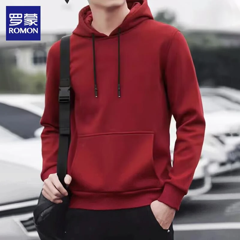 罗蒙连帽卫衣男士韩版春秋季新款潮牌红色上衣服休闲运动外套男装