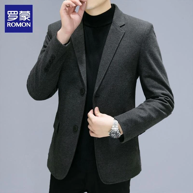 罗蒙休闲西服男士秋冬潮流百搭新款加棉保暖单西正装商务西装外套
