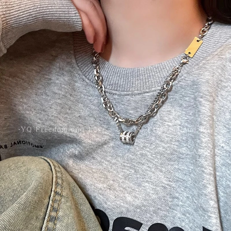 钛钢项链 四芒星拼接双层项链简约潮酷个性锁骨链小众设计脖颈链