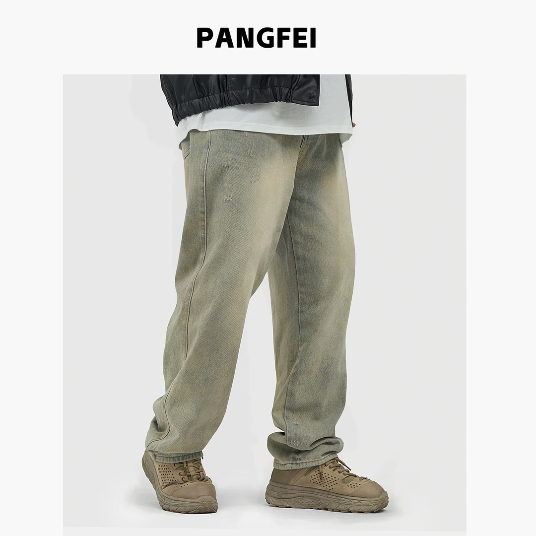 K2302胖子大码男装直筒男士牛仔裤美式高街泥黄蓝休闲裤子2024潮