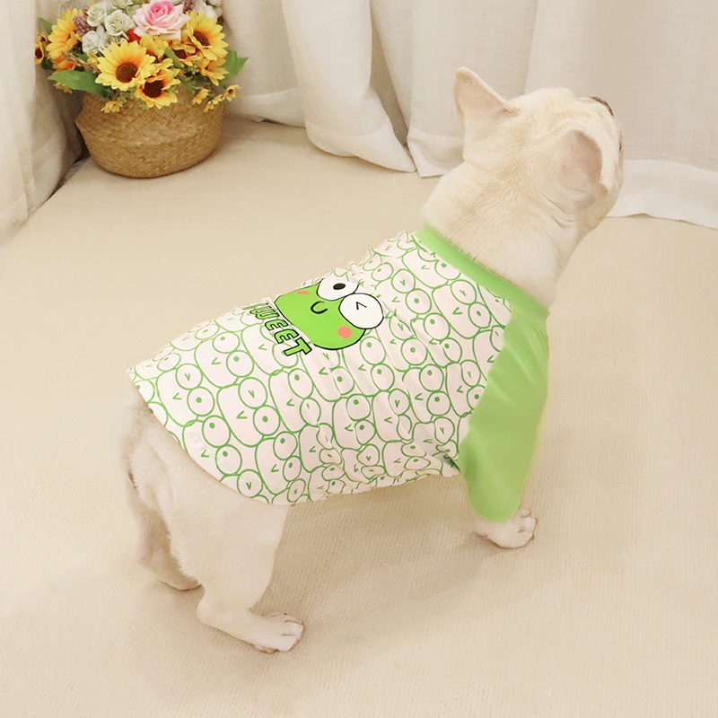 秋新款宠物狗狗法斗巴哥斗牛犬博美衣服可爱搞笑青蛙弹力短袖T恤