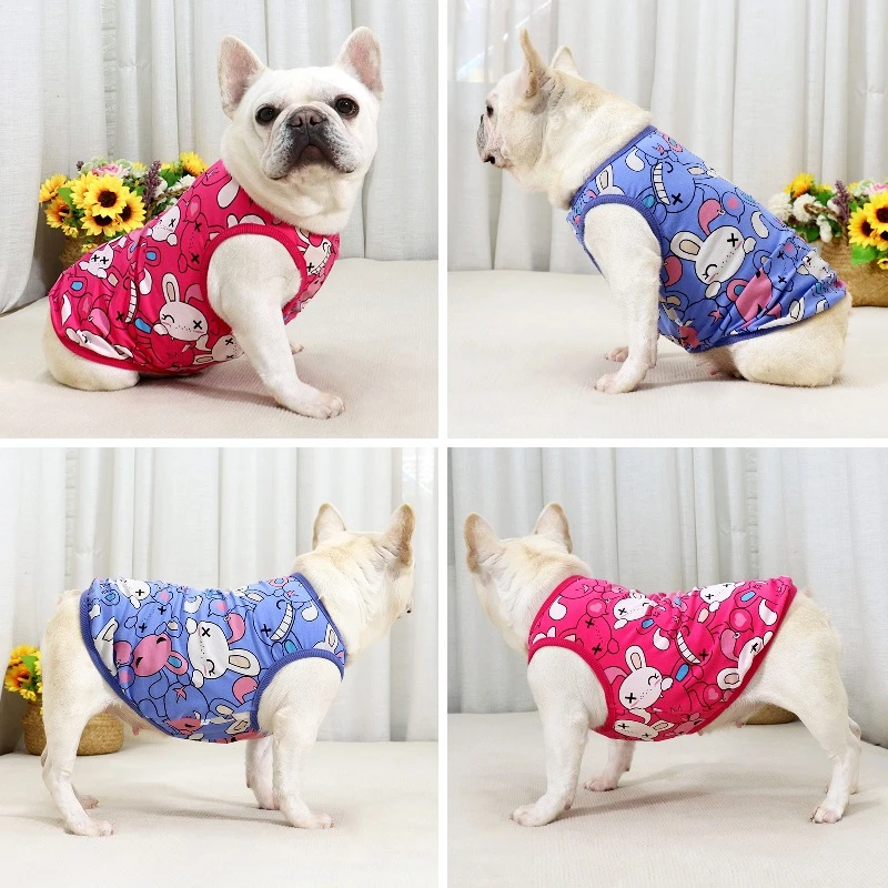 春秋薄款法斗巴哥犬斗牛犬衣服可爱潮牌弹力比熊背心卡通胖狗服饰