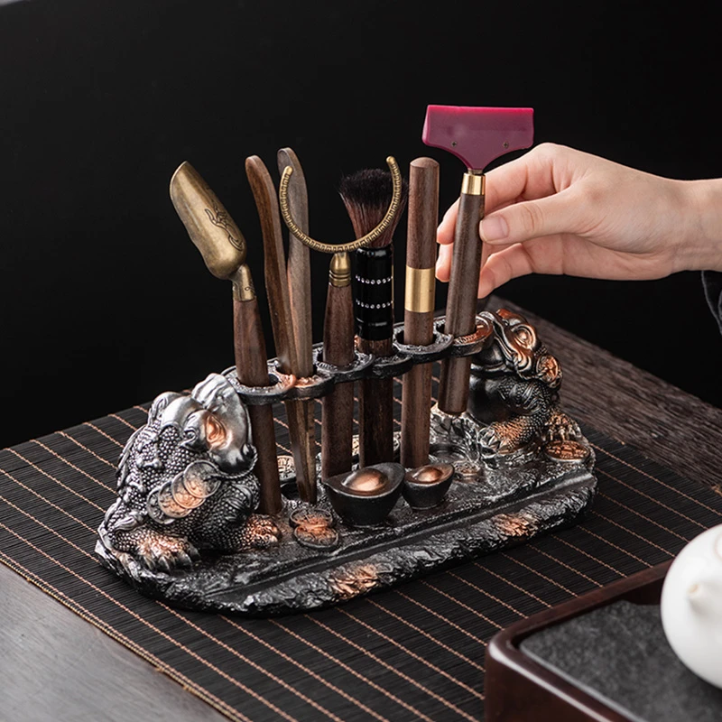 茶道六君子双进宝金蟾泡茶用品茶夹茶刀茶托养壶笔多功能配件茶具