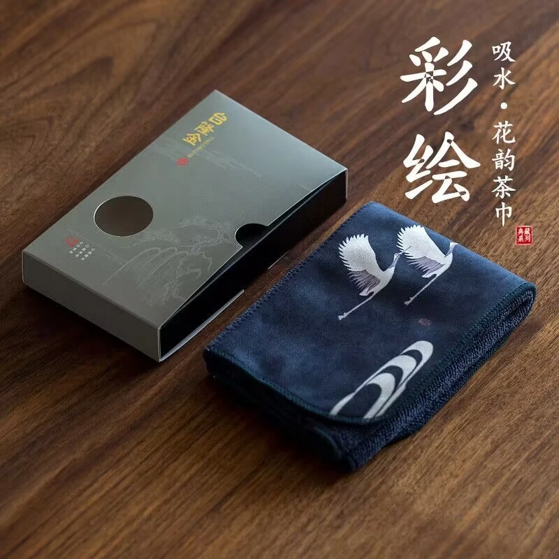 禅意加厚棉麻茶巾吸水茶布功夫茶具毛巾抹布茶席茶台茶垫配件彩绘