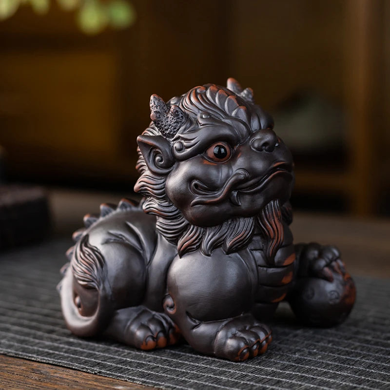 紫陶高档貔貅茶宠可养公母精品家居摆件茶玩茶桌茶台装饰茶具配件