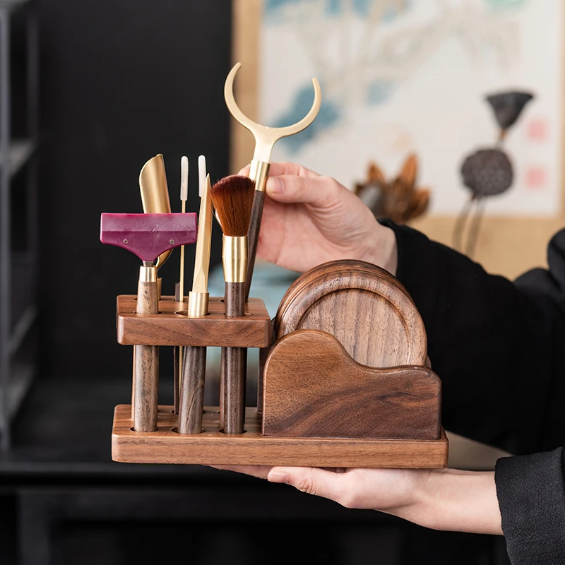 胡桃木茶道六君子套装茶具配件大全茶针茶夹杯垫高档家用泡茶工具