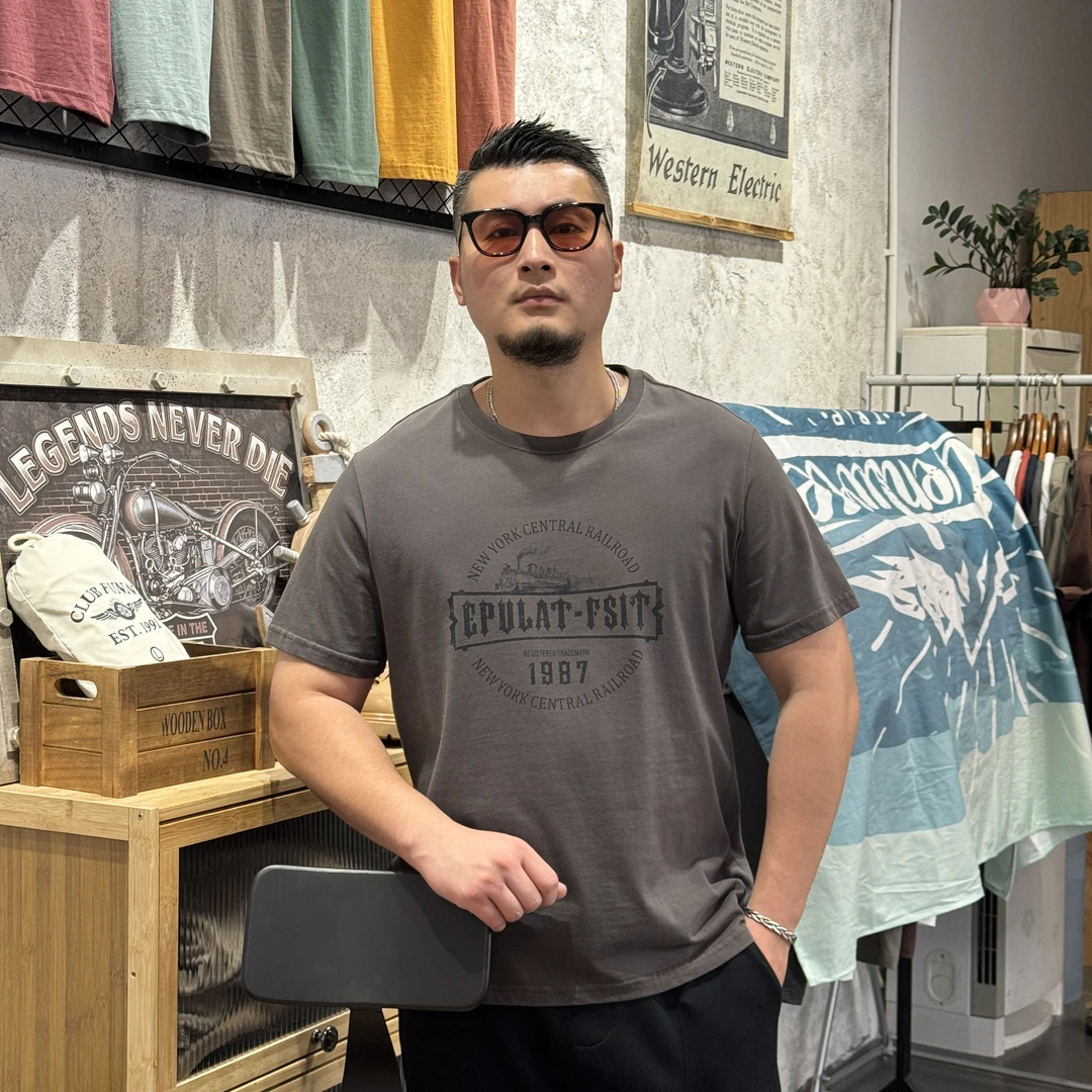 【新款莱卡棉系列】男士复古休闲无手感印花圆领纯棉短袖T恤#7011