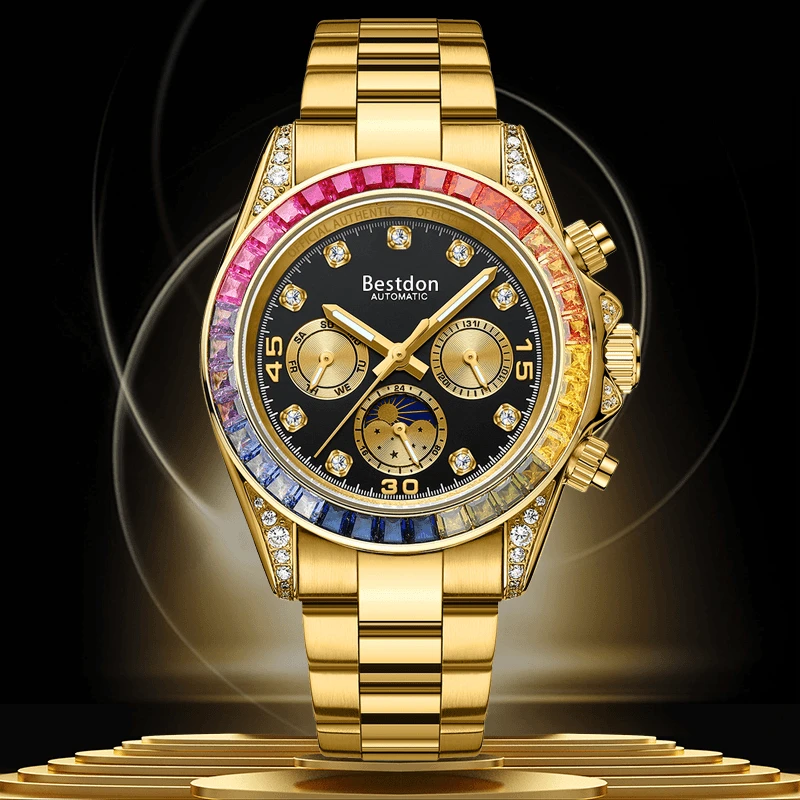 Bestdon/邦顿 彩虹迪 男士镶钻多功能全自动机械表