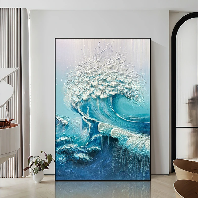 《胸怀大海》纯手绘立体海浪玄关背景墙装饰画现代客厅抽象挂画