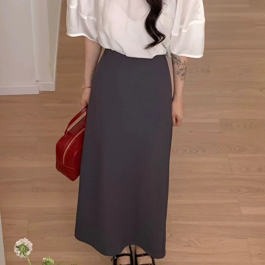A009直筒西装半身裙深灰色包臀休闲裙
