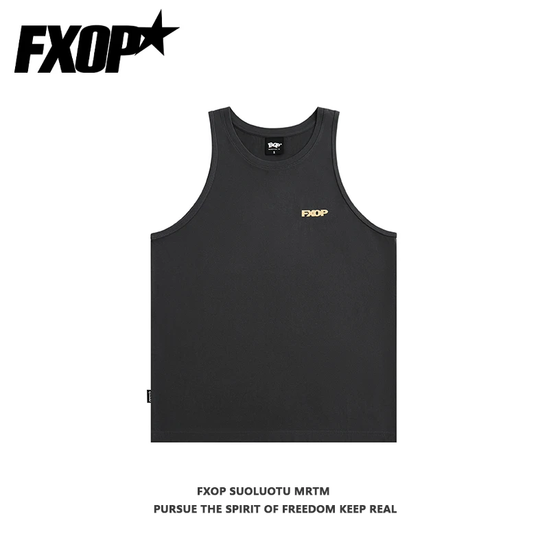 FXOP美式坎肩logo字母百搭无袖背心男款夏季外穿宽松潮牌运动t恤