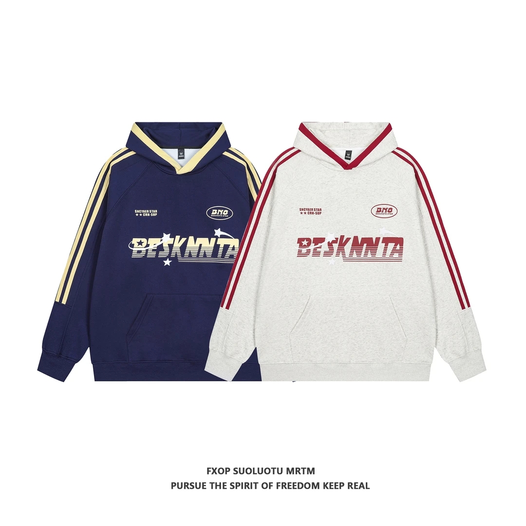 FXOP秋冬新款条杠拼接字母印花外套休闲插袋宽松卫衣#KCS-L770