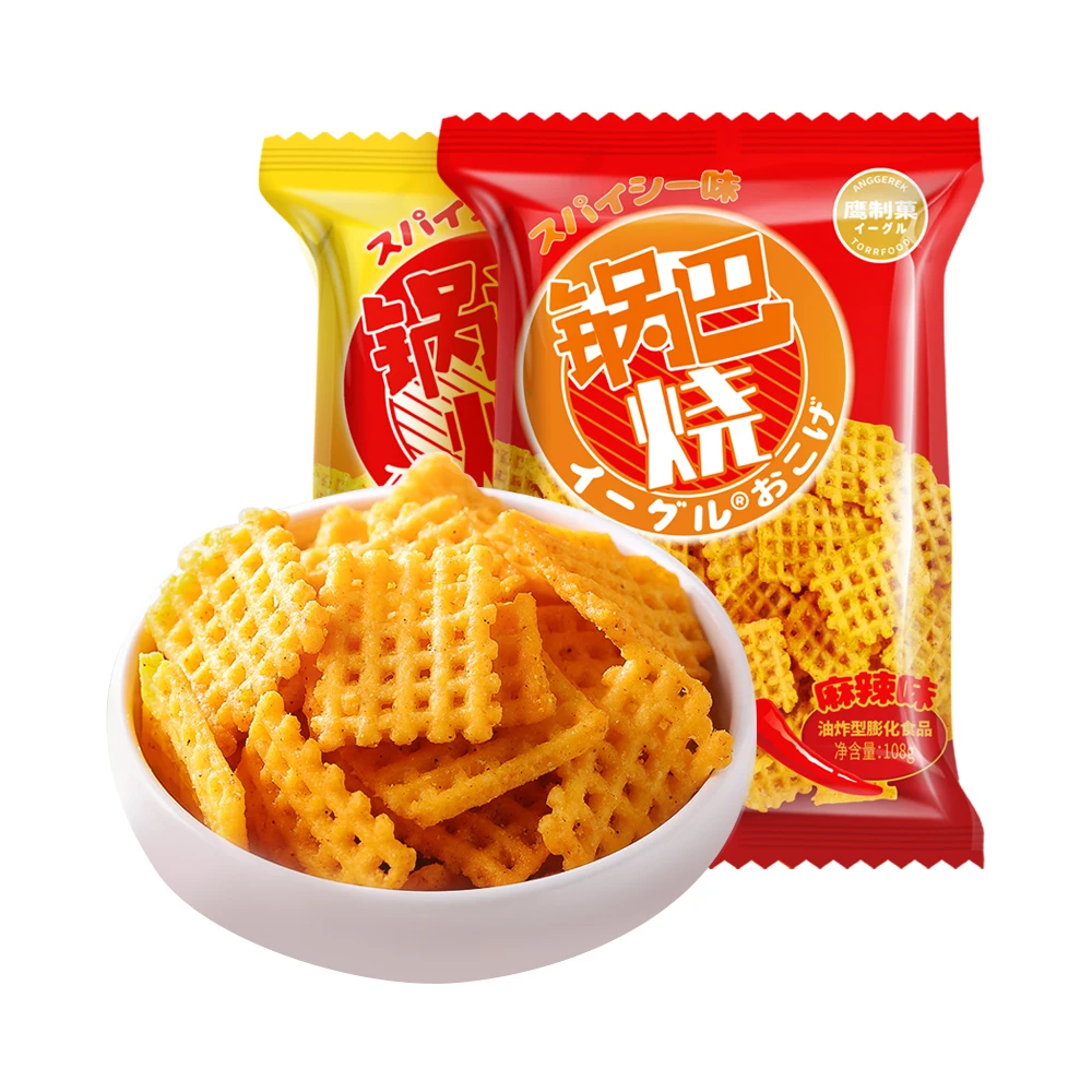 鹰制菓锅巴烧108g袋装麻辣味五香味锅巴网红休闲办公室小零食油炸