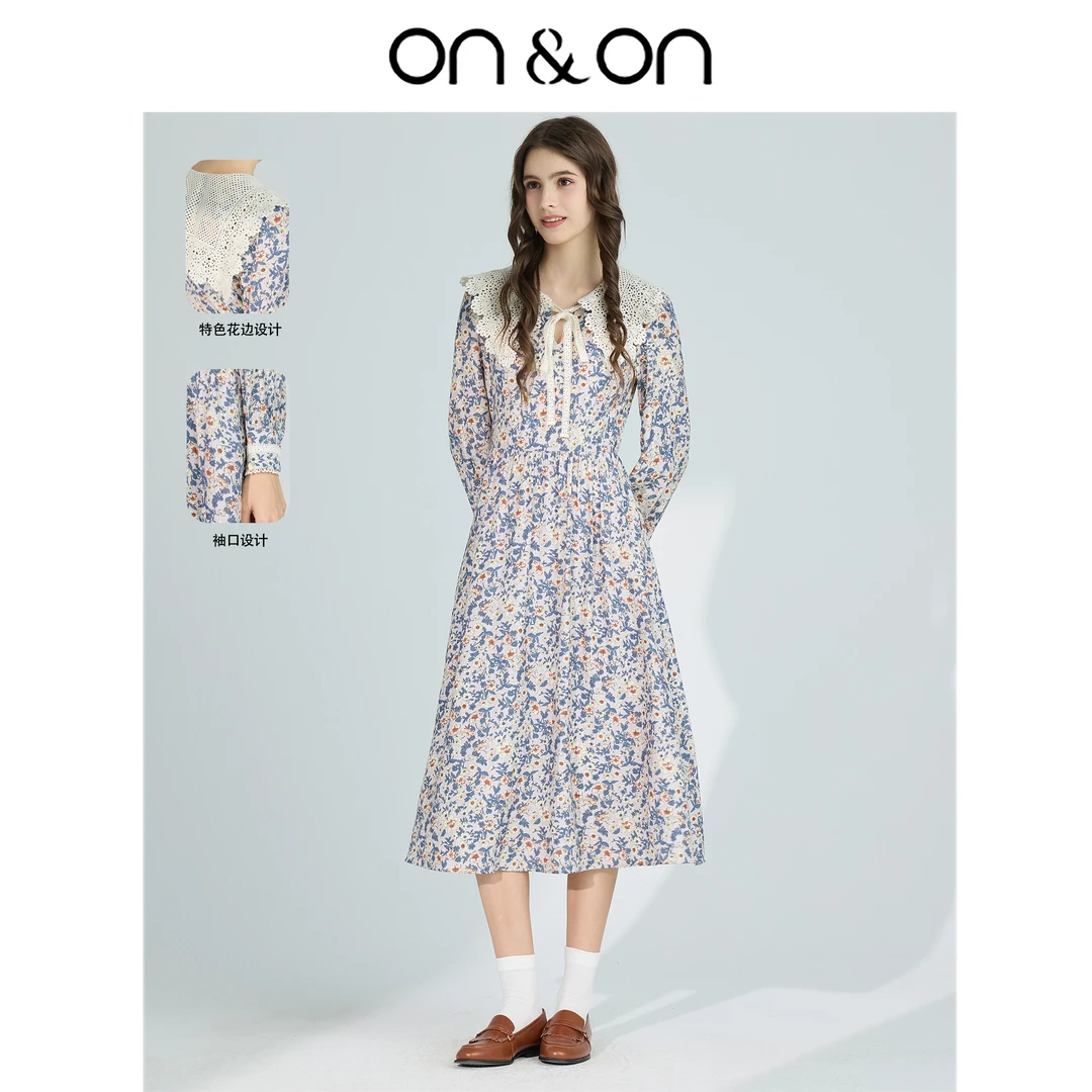 ON&ON/安乃安秋冬新韩系复古蕾丝女款气质收腰连衣裙-N4SA1626413