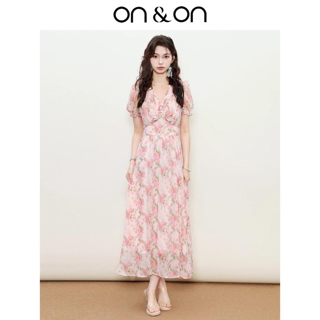 ON&ON/安乃安夏季V气质领荷叶边碎花甜美连衣裙N4SU1617357
