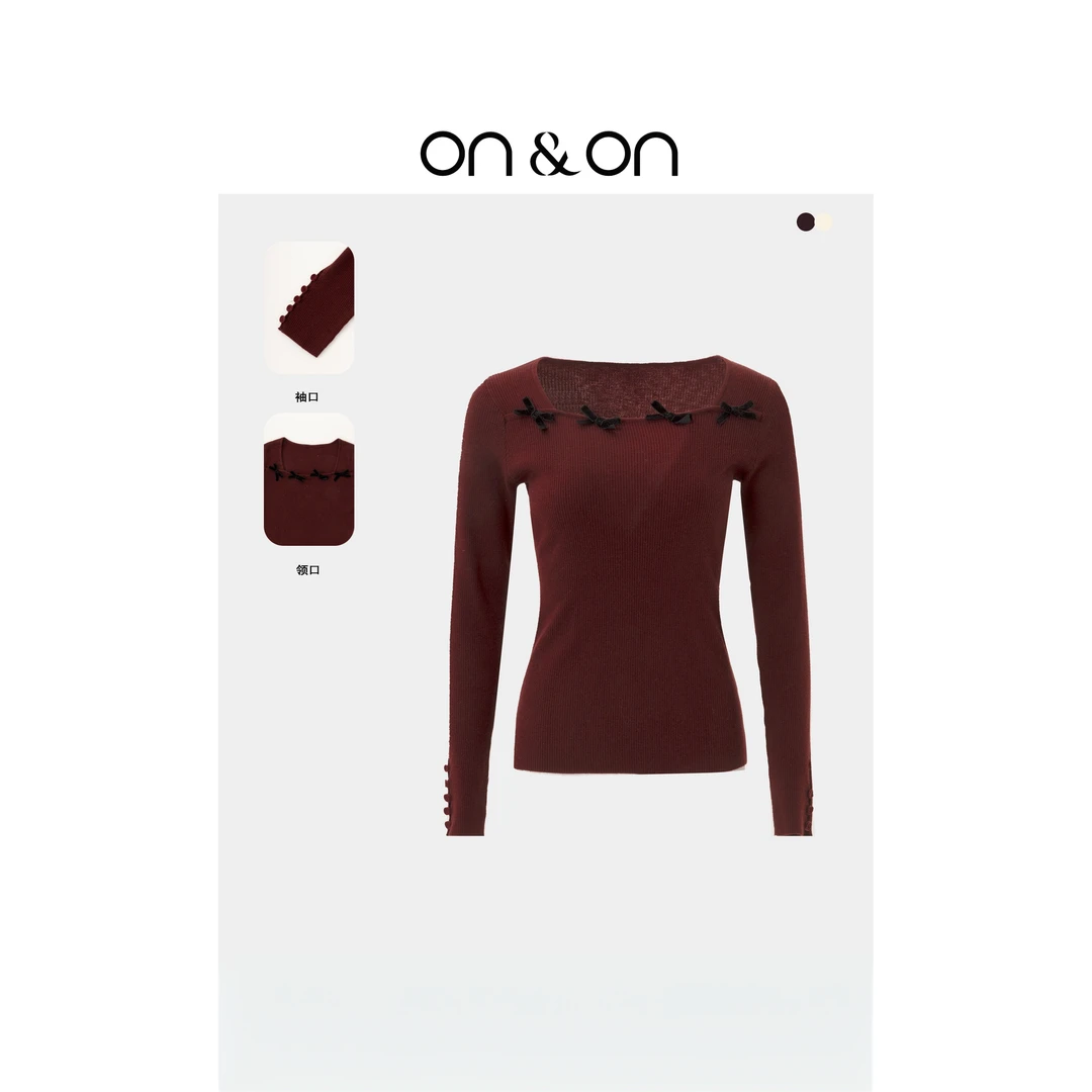 ON&ON/安乃安春季时尚方领丝绒蝴蝶结修身气质女打底衫-N4SW63317