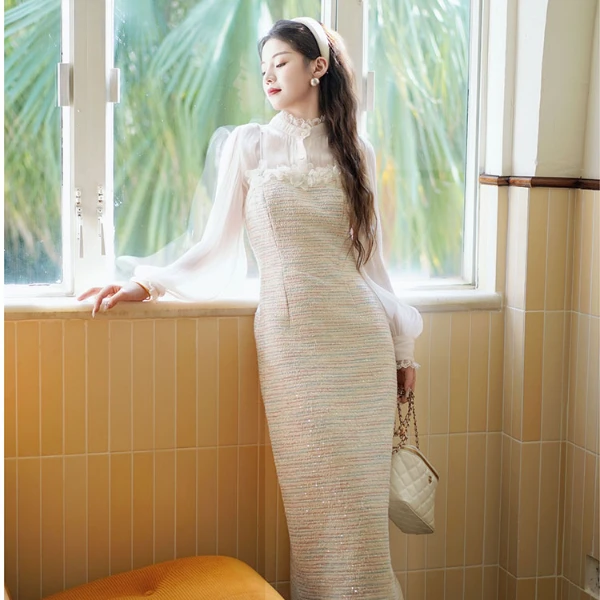 ON&ON/安乃安春秋季法式七彩轻奢品质女装小香吊带裙-N4SA1624791