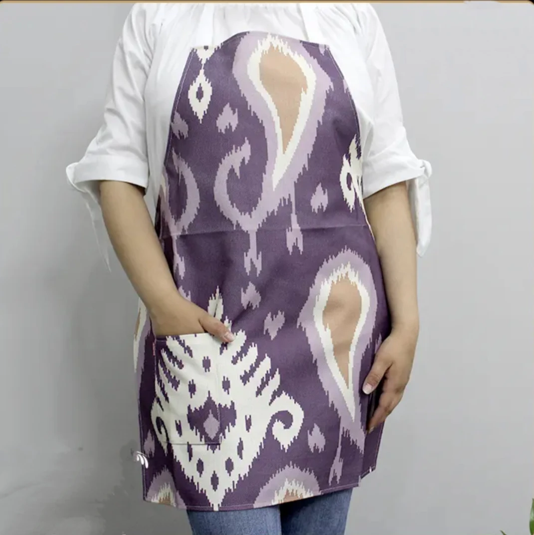 布艺棉麻围裙艾德莱斯花纹纸巾盒厨房围裙加厚手工彩色