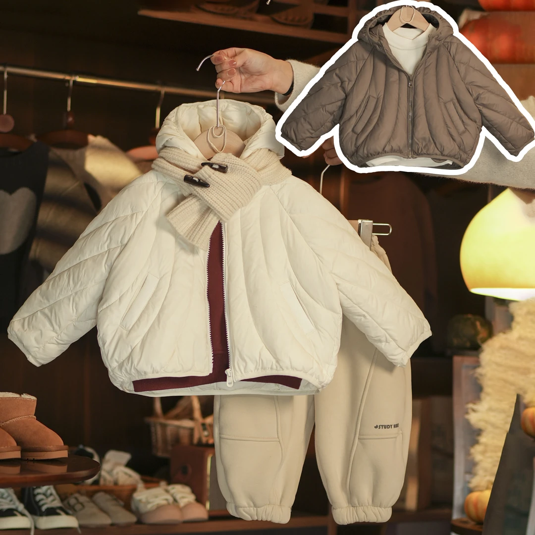 【俩只橙】《冬》白贝母~50绒贝壳款外套+线条厚绒卫衣+字母厚绒裤