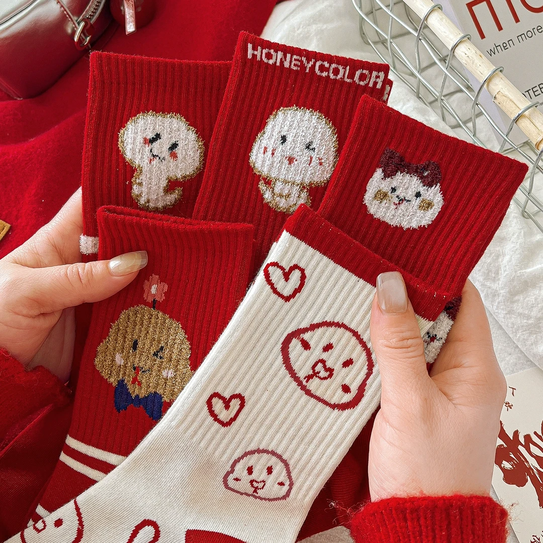 本命年可爱袜子女秋冬款大红色棉袜2025蛇年鸿运属蛇中筒袜新年袜