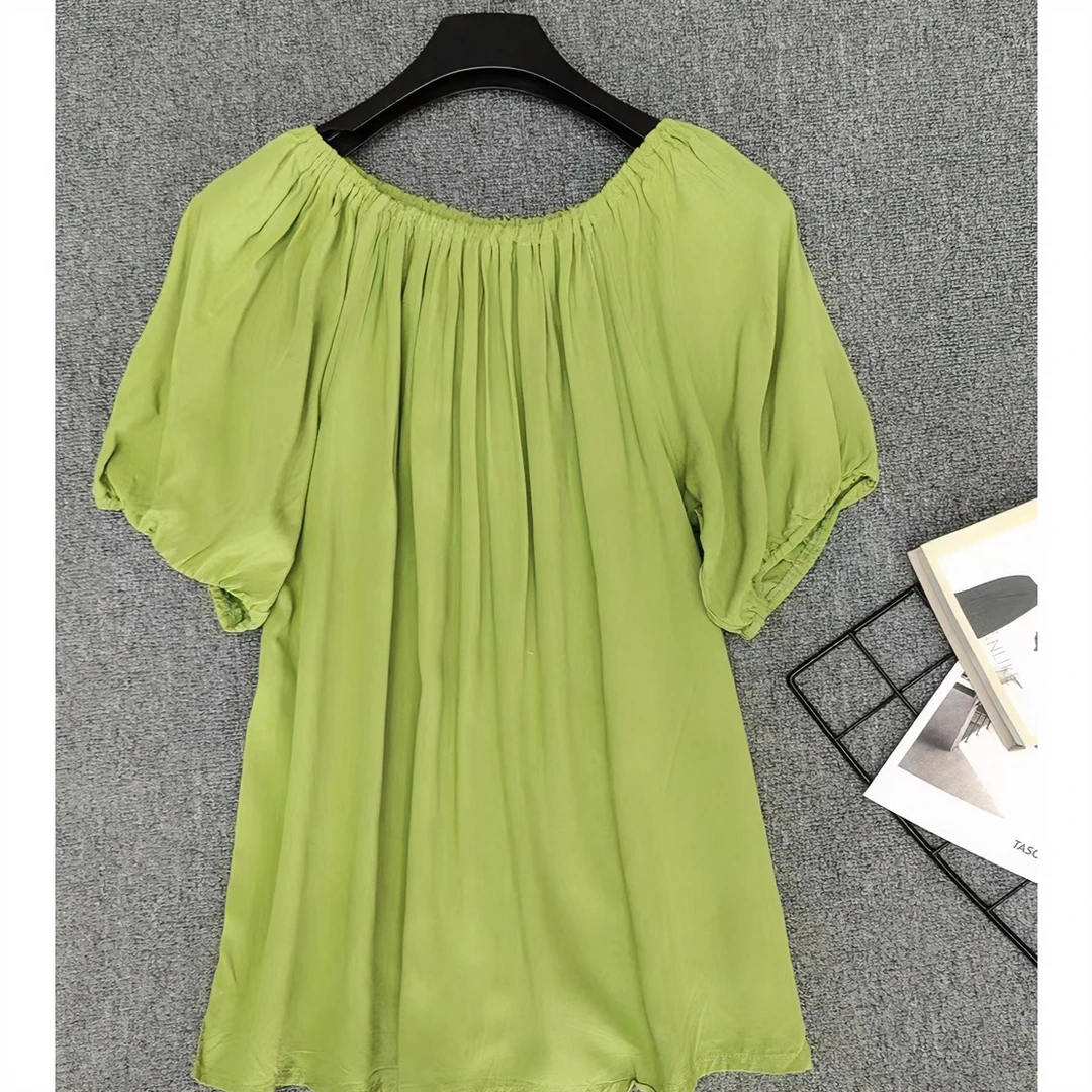 上衣小清新夏季宽松休闲一字领蝙蝠袖露肩T百搭时尚透气纯色舒适