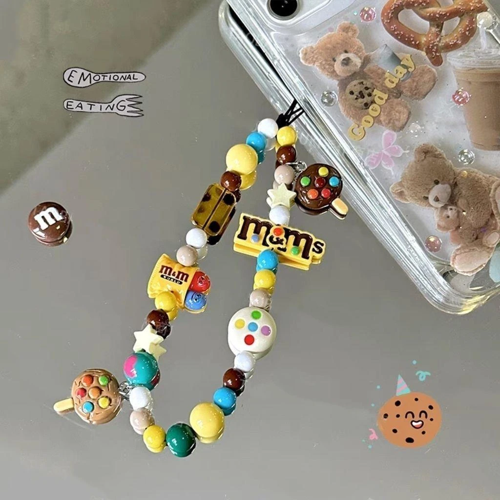 高级曲奇饼干mm豆手机链美式复古挂件ccd装饰挂链趣味相机装饰链i