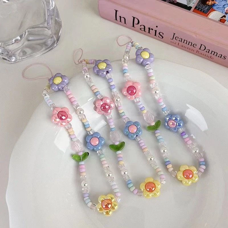 新款甜美INS风郁金香花朵串珠手机挂绳女款小红书时尚手机链挂件
