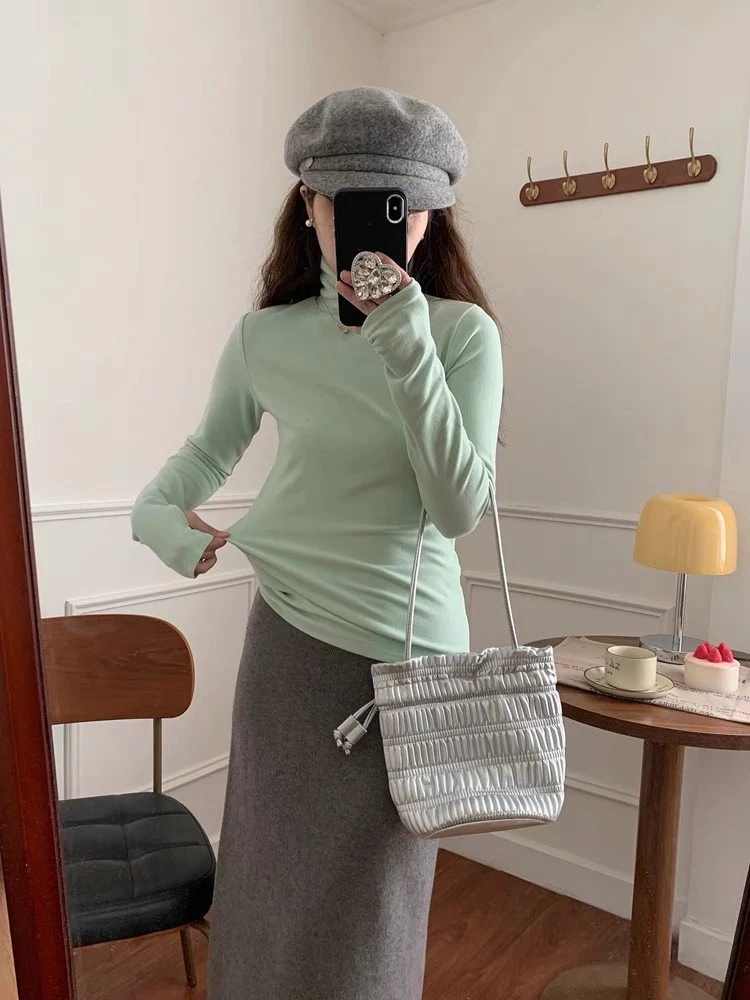 3D31-2923高领打底衫女秋冬内搭新款洋气百搭修身长袖上衣