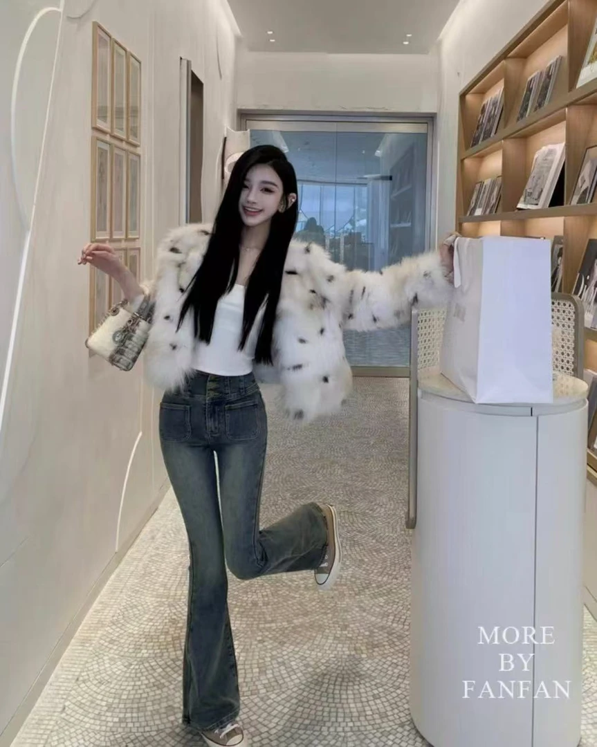 3T32-002复古微喇叭牛仔裤女秋季新款设计感显瘦直筒裤子