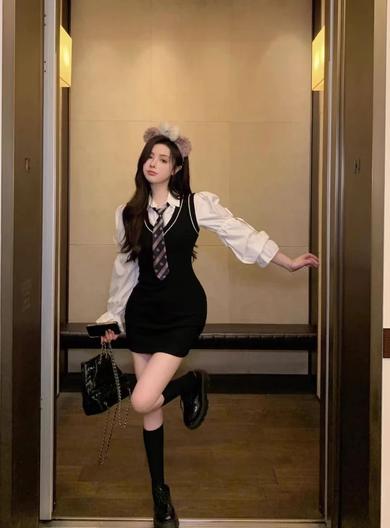 3M11-13330美式学院风秋季连衣裙辣妹背心连衣裙女