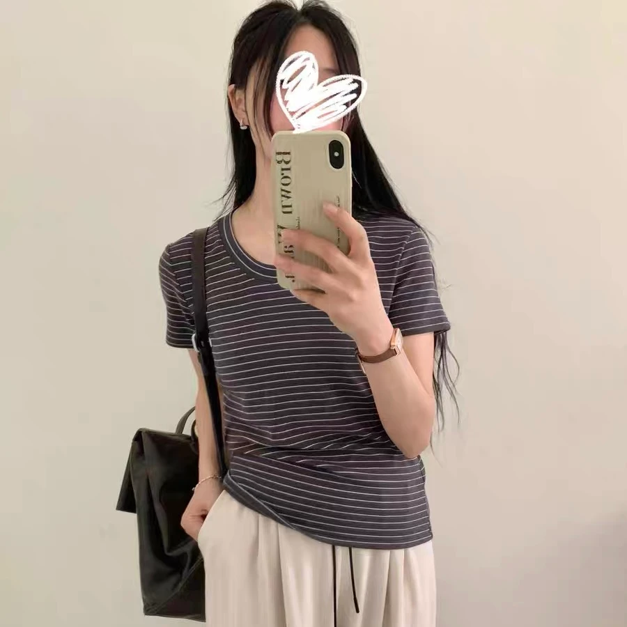 2416夏季新款女装条纹短袖T恤