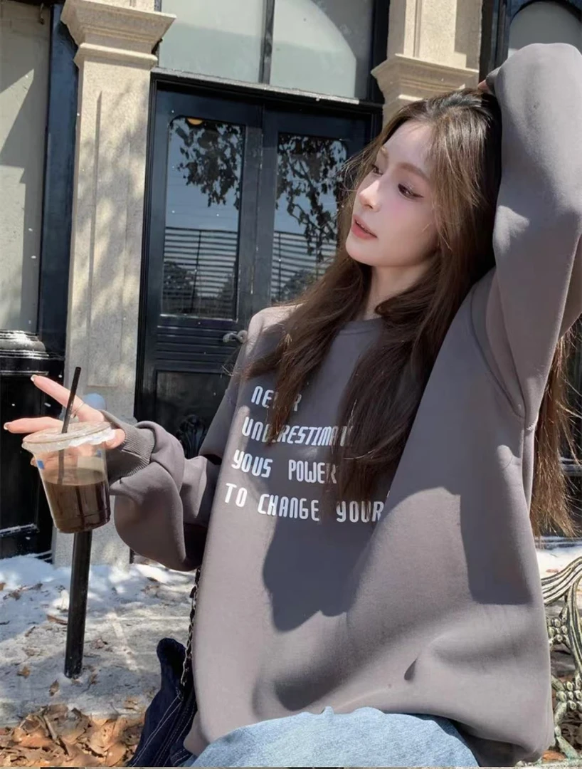 9563韩系百搭字母印花长袖卫衣女秋季新款宽松显瘦休闲上衣潮