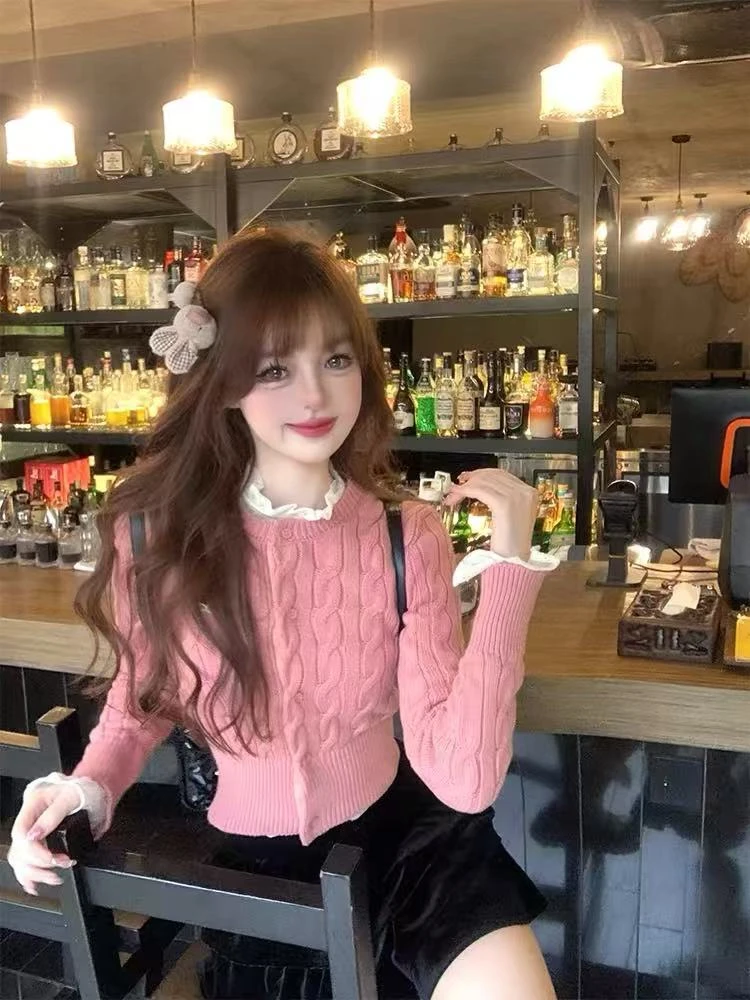 16908小熊短款外套女秋季新款学院风修身针织开衫