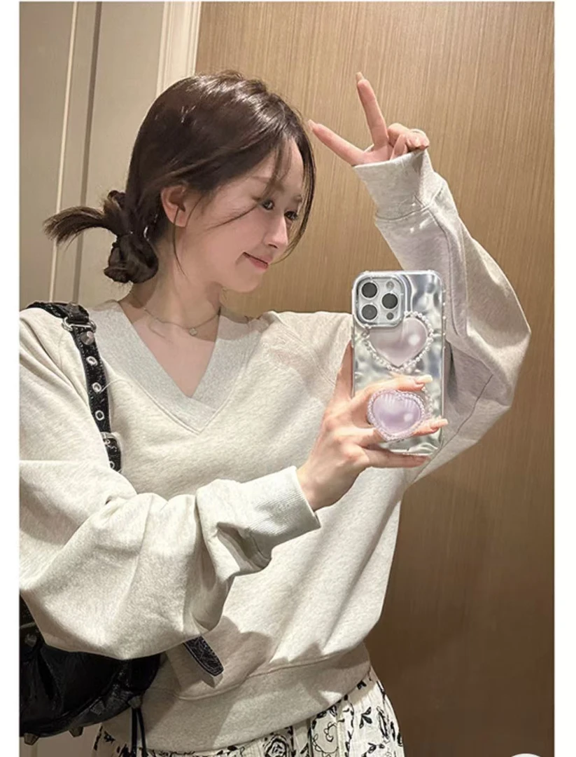 16317纯欲宽松慵懒风休闲卫衣女设计感美式复古甜辣妹短款上衣