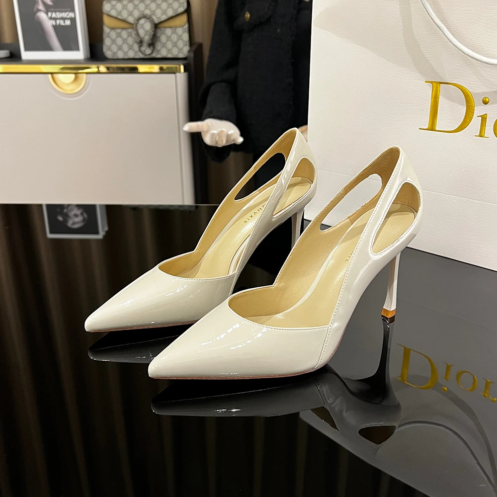 【甘师傅匠心之作】真皮高跟鞋女米色细跟小众设计感尖头气质单鞋女