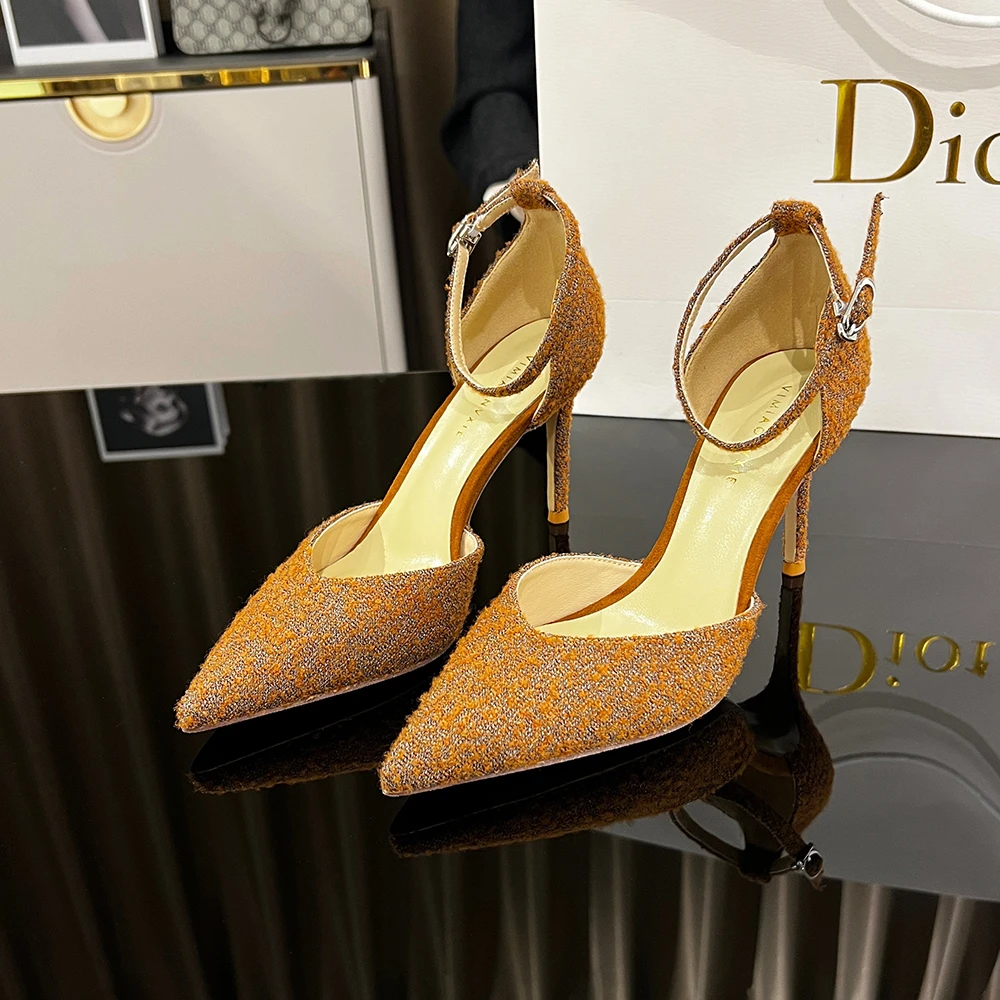 【甘师傅匠心之作】2024新款纺织高跟鞋细跟尖头小众设计感单鞋