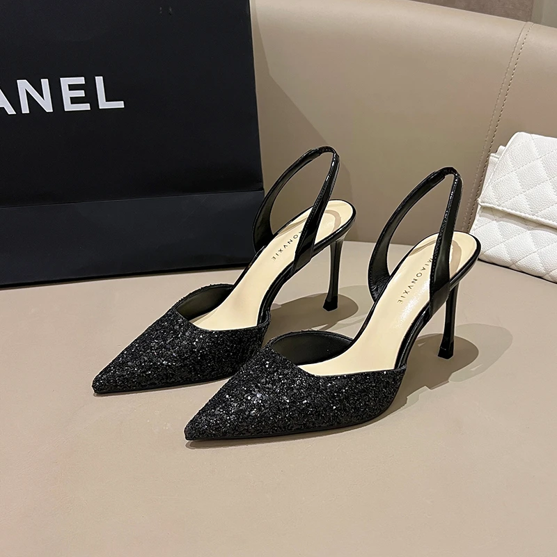 VIMIAONVXIE【甘师傅匠心之作】真皮高跟鞋裸色细跟一字带包头凉鞋