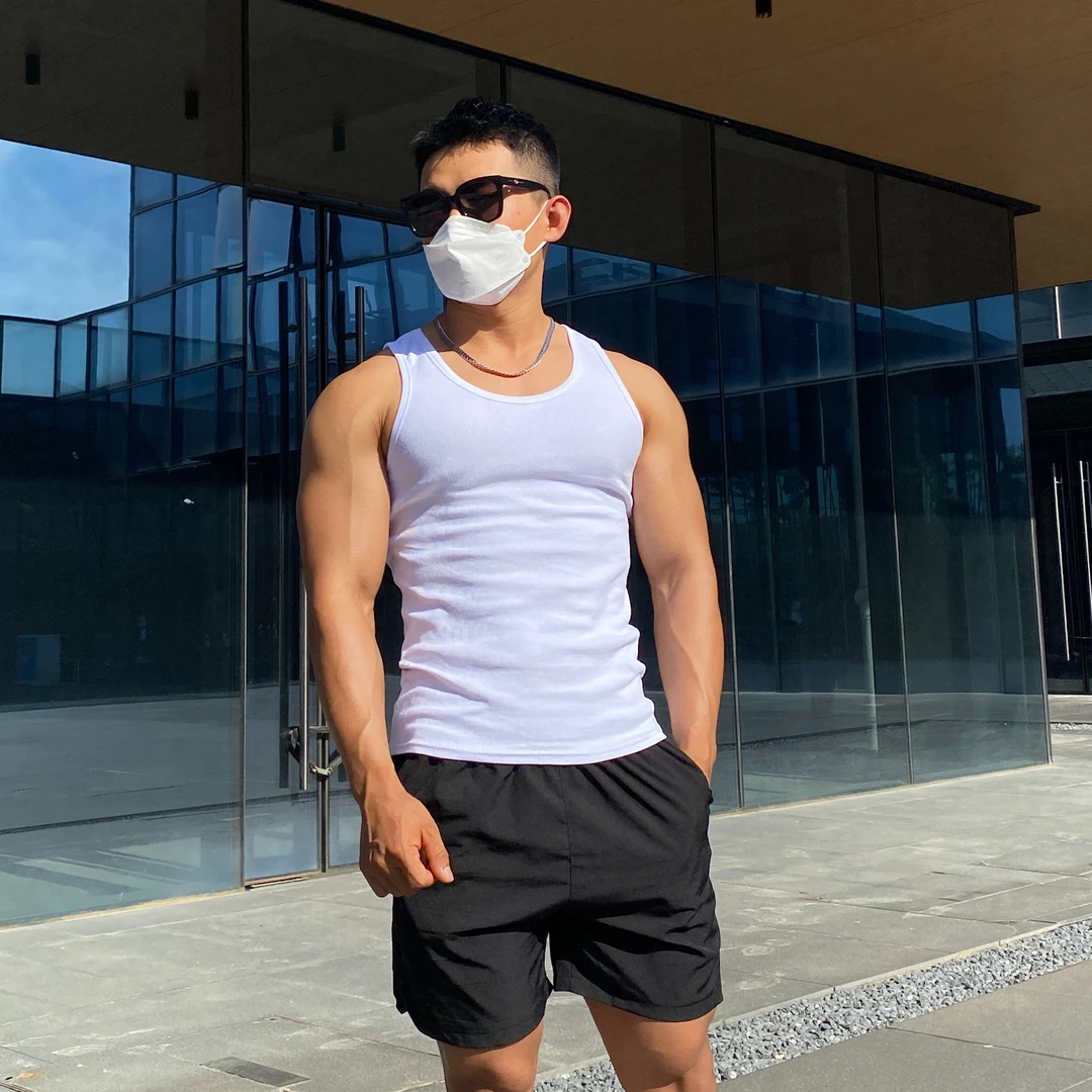 美式重磅粗螺纹280g速干男士街头训练纯棉背心紧身运动外穿打底衫