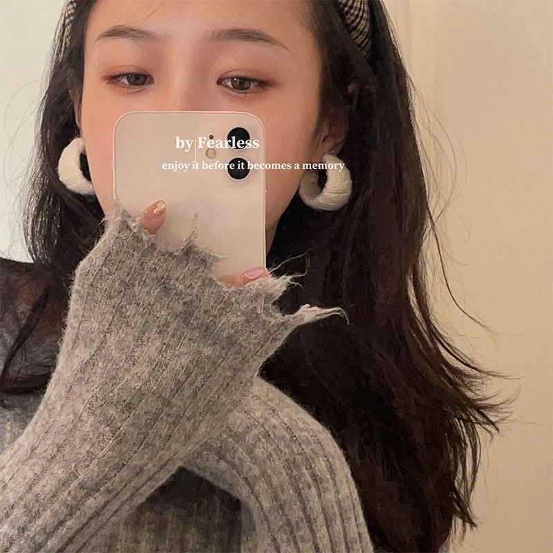 合金耳饰 冬季复古通勤百搭毛线圈圈耳环女 秋冬韩国新款耳饰女