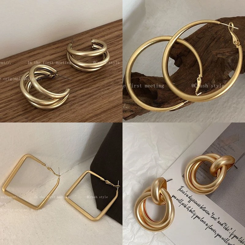 合金耳饰 法式哑光金色耳圈耳环女个性百搭时尚简约高级感耳饰